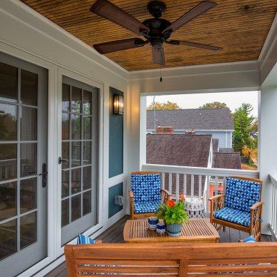 second floor covered front porch addition  