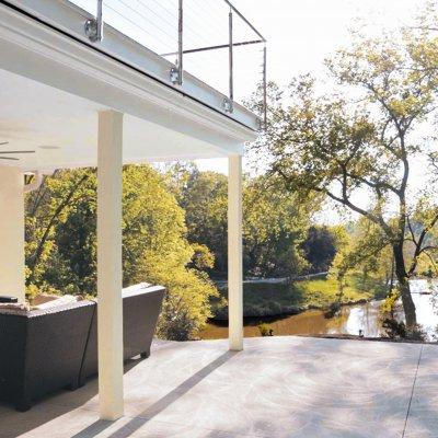 Patio overlooking pond  